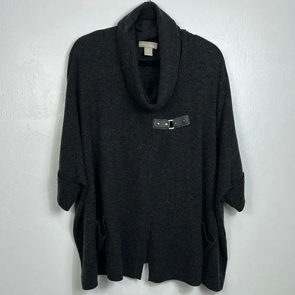 Evelyn Grace Cozy Cashmere Gray Cowl Neck Sweater Cardigan Size XL